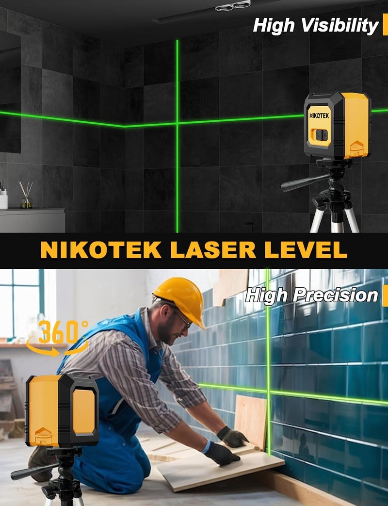 Nikotek مستوى ليزر مع حامل ثلاثي، ليزر أخضر ذاتي التسوية بخط أفقي ورأسي لتزيين المنزل مع حقيبة حمل، بطارية مشمولة - Image 5